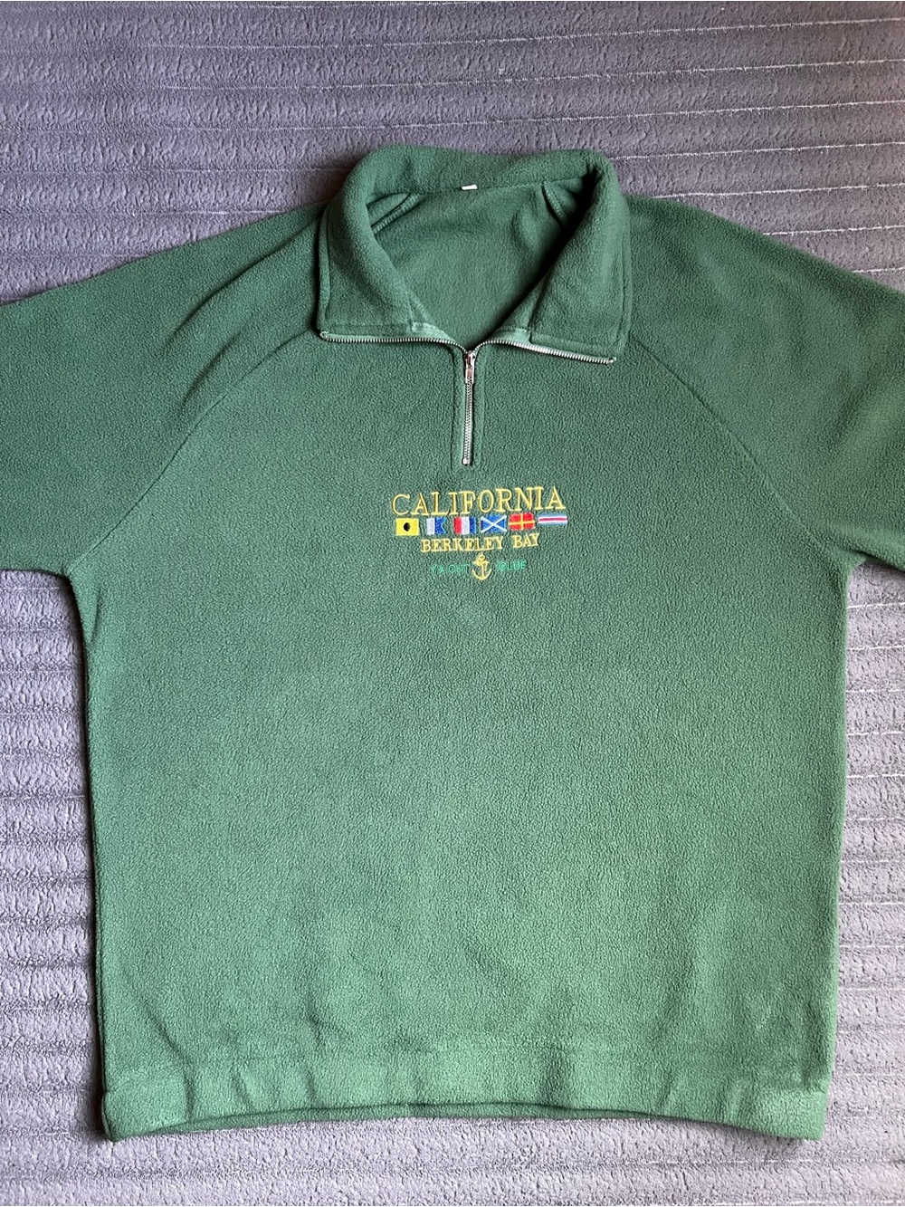 Quarter Zip Fleece Sweater Green Unisex Medium Embroidered Logo